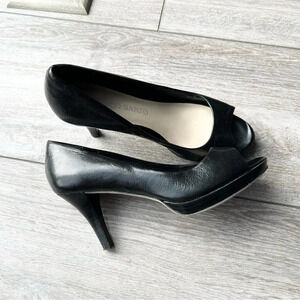 Franco Sarto Black Open Toe Leather Pump